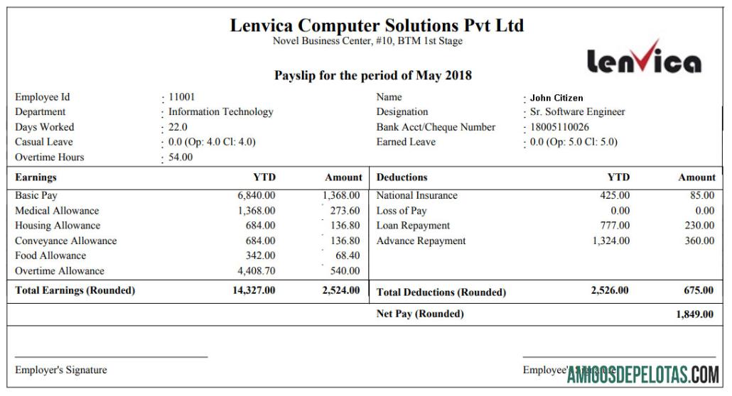 LENVICA Computer Solutions Pvt Ltd Recibo de pagamento em formatos Word e PDF exemplo